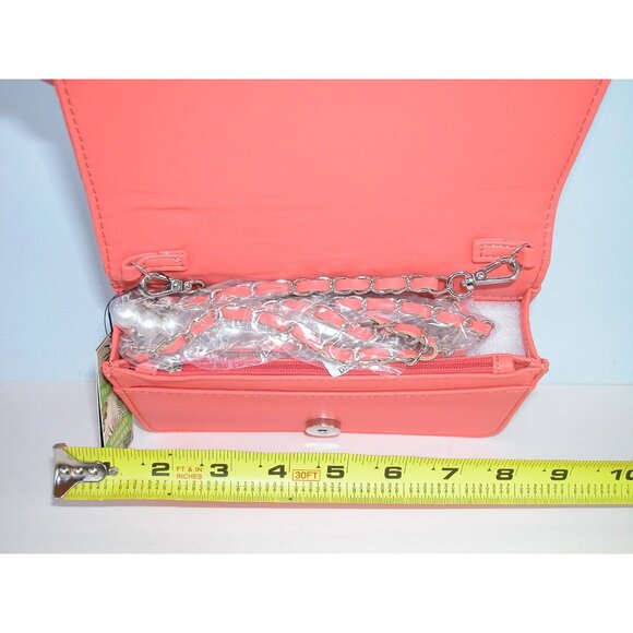 Badgley Mischka Vegan Leather Quilted Coral Crossbody Bag With Chain Strap - Picture 6 of 6